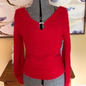 Red fuzzy sweater top